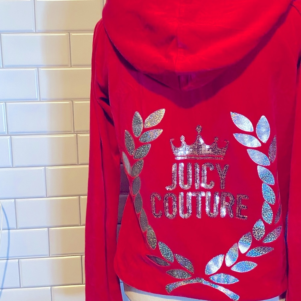 Retro, Juicy Couture, Cherry Red Velour, Zip Up, Juniors Extra Small, EUC